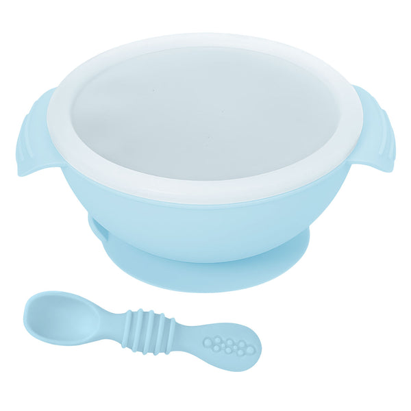 Silicone baby feeding bowl with suction base and spoon