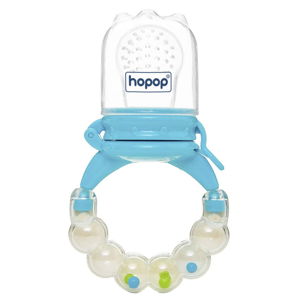Hopop Baby Food & Fruit Nibbler with Rattle Handle, BPA-Free Mesh Feeder - Blue
