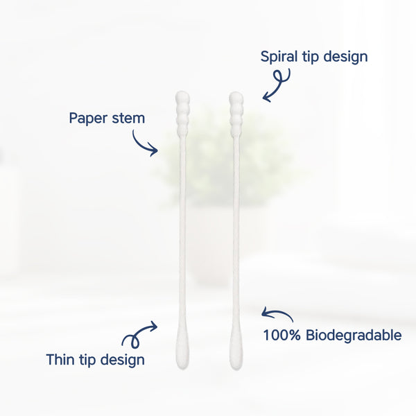 Hopop Safety Tips Cotton Buds, Gentle, Safe & Eco-Friendly - 200 Pcs