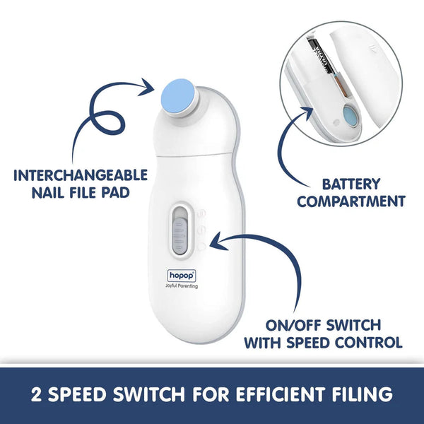 "Silent electric baby nail file – gentle nail trimmer with storage case"