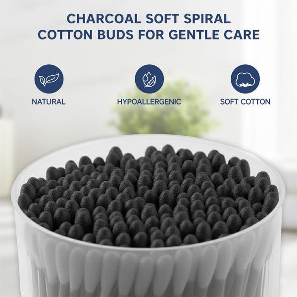 Hopop Black Charcoal Spiral Cotton Buds Paper Stem - 100 Pcs