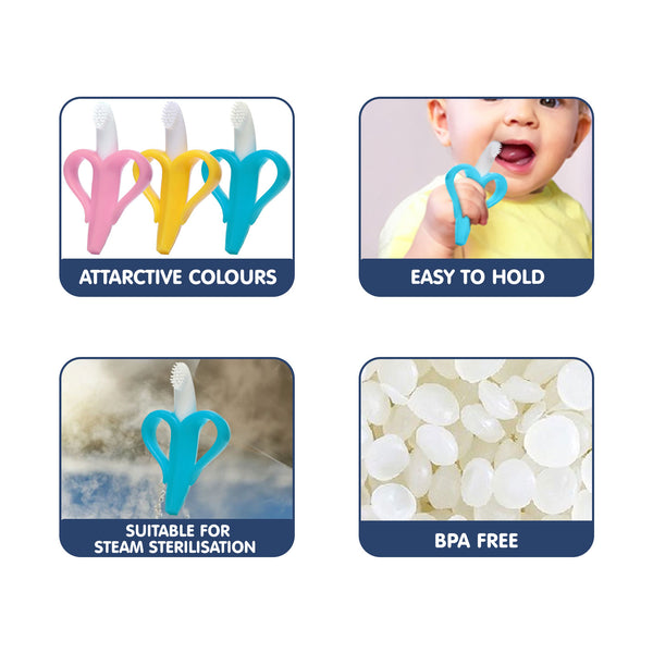 "Banana-shaped silicone baby teether – easy grip teething toy for infants"