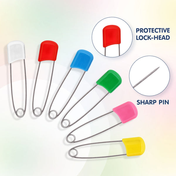 Stainless steel nappy pins with lock head for infants