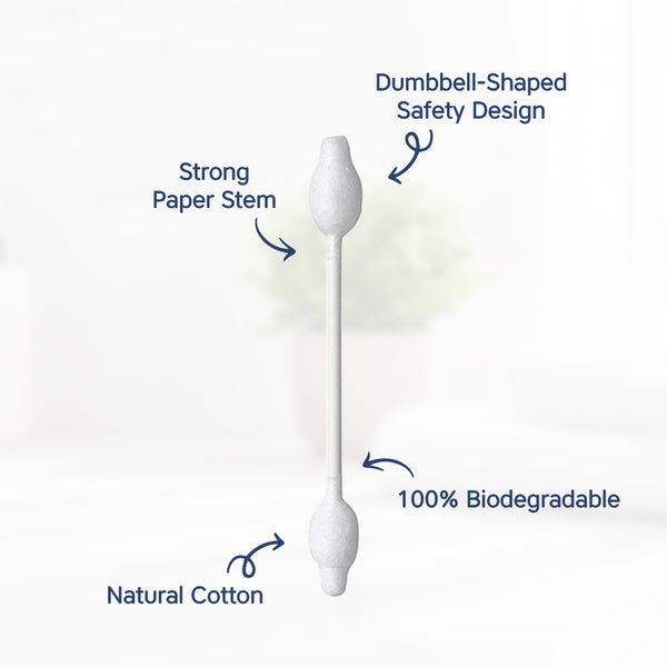 Hopop Safety Tips Cotton Buds, Gentle, Safe & Eco-Friendly - 60 Pcs