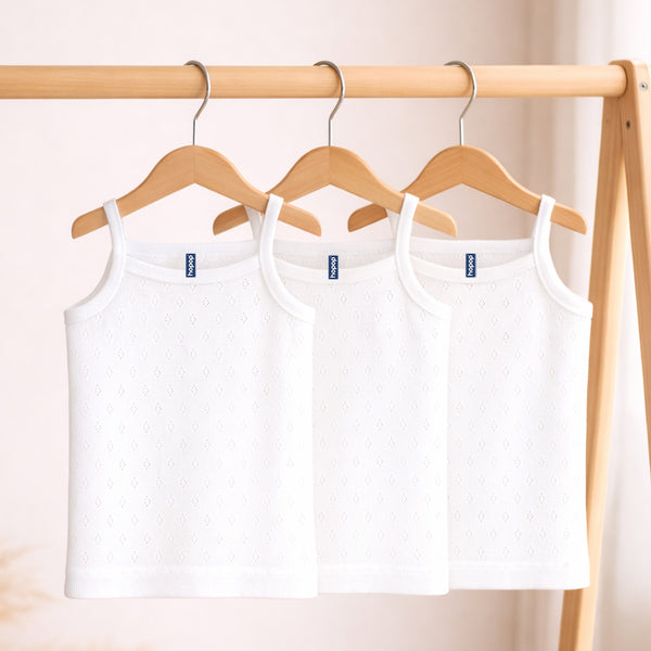Hopop Baby Girls Sleeveless Cotton Camisole Vest Pack of 3 - White