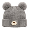 Kids Woolen Cap with Fur Lining, Bear Ears Design Warm Chunky Knit Double Pom Pom Winter Beanie for Boys & Girls (3-6 Years)