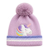 Kids Woolen Cap with Cute Unicorn Embroidery, Warm Winter Beanie with Soft Pom Pom and Folded Cuff for Boys & Girls (2-4 Years)