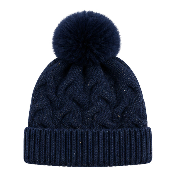 Kids Woolen Cap with Textured Pattern and Soft Pom Pom, Warm Winter Beanie with Folded Cuff for Boys & Girls (3-6 Years)