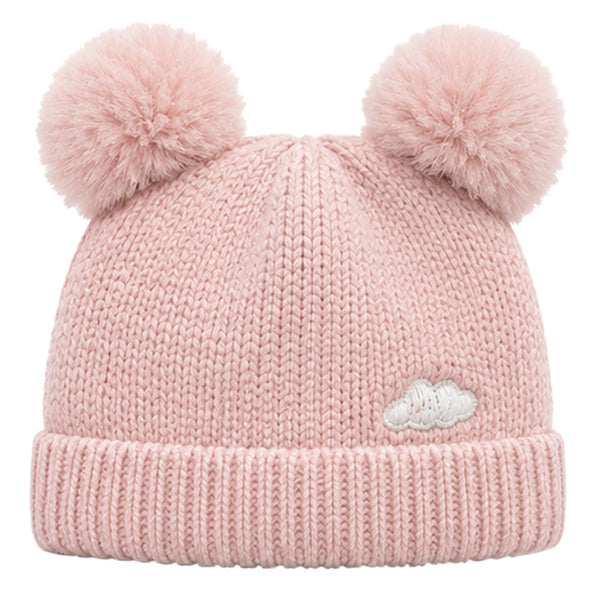 Baby Woolen Cap with Fur Lining, Zigzag Design Warm Knitted Faux Fur Pom Pom Winter Beanie for Boys & Girls (1-3 Years)