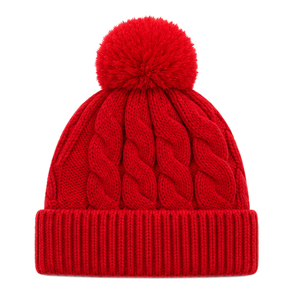 Baby Woolen Cap with Fur Lining, Cable Knit Design Warm Knitted Pom Pom Winter Beanie for Boys & Girls (1-3 Years)