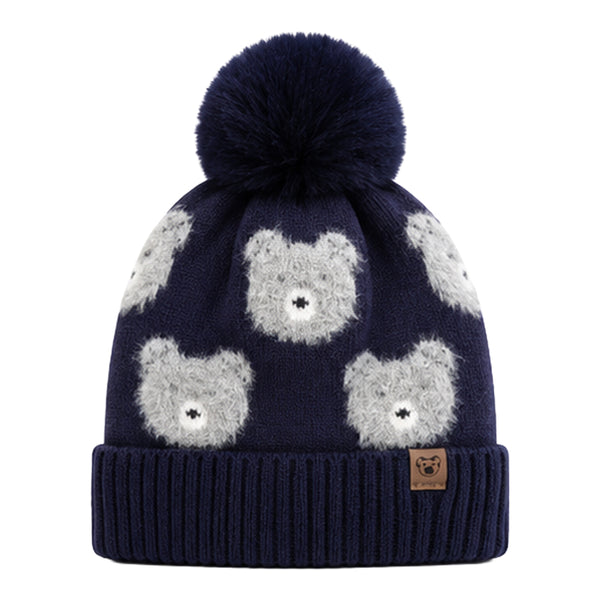 Baby Woolen Cap with Fur Lining, Teddy Bear Design Warm Knitted Pom Pom Winter Beanie for Boys & Girls (3-6 Years)