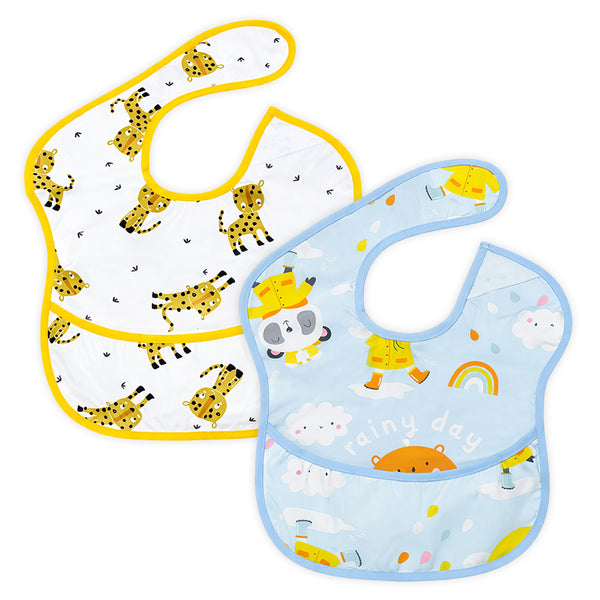 Easy-Clean Waterproof Crumb Catcher Baby Bib - Pack of 2