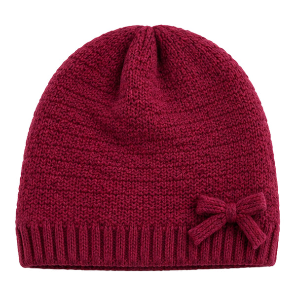 Baby Woolen Cap with Fur Lining, Bow Design Warm Knitted Winter Beanie for Boys & Girls (3-6 Years)