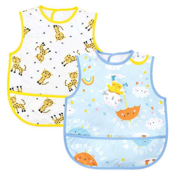 Easy-Clean Waterproof Crumb Catcher Baby Bib | Large - Pack of 2