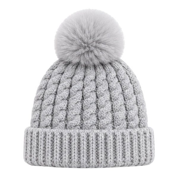 Baby Woolen Cap with Fur Lining, Cable Knit Design Warm Knitted Pom Pom Winter Beanie for Boys & Girls (0-1 Years)