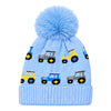 Baby Woolen Cap with Fur Lining, Tractor Design Warm Knitted Faux Fur Pom Pom Winter Beanie for Boys & Girls (3-6 Years)