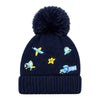 Kids Woolen Cap with Cute Vehicle Embroidery, Warm Winter Beanie with Soft Pom Pom and Ribbed Folded Cuff for Boys & Girls (3-6 Years)