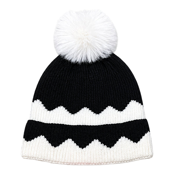 Baby Woolen Cap with Fur Lining, Zigzag Design Warm Knitted Faux Fur Pom Pom Winter Beanie for Boys & Girls (2-4 Years)