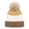 Baby Woolen Cap with Fur Lining, Colour Block Design Warm Ribbed Knit Faux Fur Pom Pom Winter Beanie for Boys & Girls (3-6 Years)