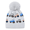 Baby Woolen Cap with Fur Lining, Tractor Design Warm Knitted Faux Fur Pom Pom Winter Beanie for Boys & Girls (3-6 Years)