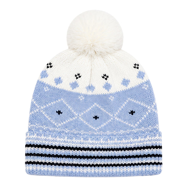 Baby Woolen Cap with Fur Lining, Diamond Design Warm Knitted Pom Pom Winter Beanie for Boys & Girls(2-4 Years)