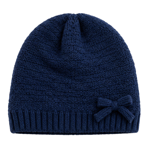 Baby Woolen Cap with Fur Lining, Bow Design Warm Knitted Winter Beanie for Boys & Girls (3-6 Years)
