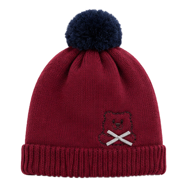 Baby Woolen Cap with Fur Lining, Embroidered Teddy Bear Design Warm Knitted Winter Beanie for Boys & Girls (2-4 Years)