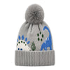 Kids Woolen Cap with Fur Lining, Dinosaur Design Warm Knitted Faux Fur Pom Pom Winter Beanie for Boys & Girls (3-6 Years)