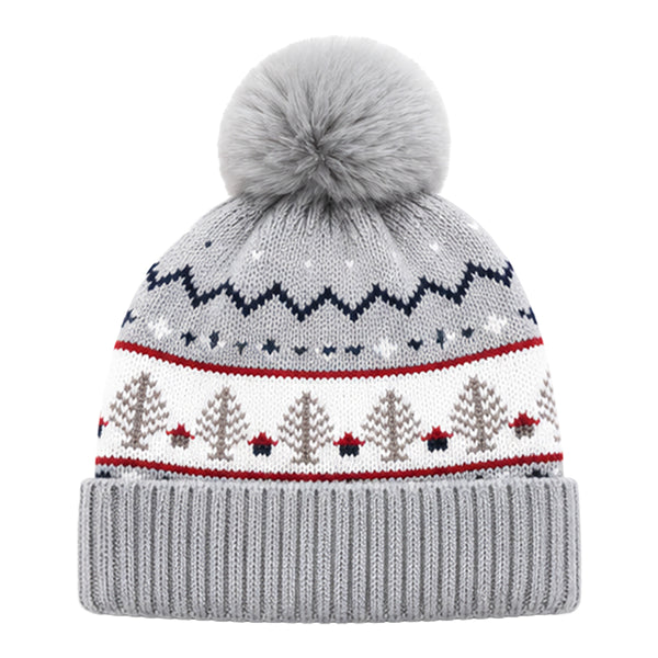 Baby Woolen Cap with Fur Lining, Christmas Tree Design Warm Knitted Pom Pom Winter Beanie for Boys & Girls (1-3 Years)