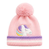 Kids Woolen Cap with Cute Unicorn Embroidery, Warm Winter Beanie with Soft Pom Pom and Folded Cuff for Boys & Girls (2-4 Years)