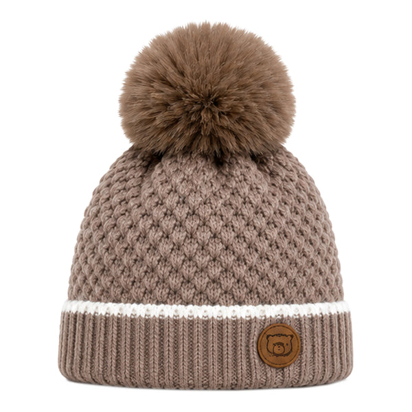 Baby Woolen Cap with Fur Lining, Textured Knit Design Warm Knitted Pom Pom Winter Beanie for Boys & Girls (1-3 Years)