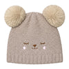 Kids Woolen Cap with Cute Bear Face, Warm Winter Beanie with Double Pom Poms and Ribbed Folded Cuff for Girls (2–4 Years)