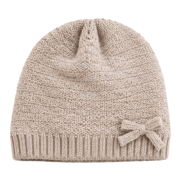 Baby Woolen Cap with Fur Lining, Bow Design Warm Knitted Winter Beanie for Boys & Girls (3-6 Years)
