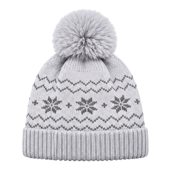 Baby Woolen Cap with Fur Lining, Snowflake Design Warm Knitted Pom Pom Winter Beanie for Boys & Girls (2-4 Years)