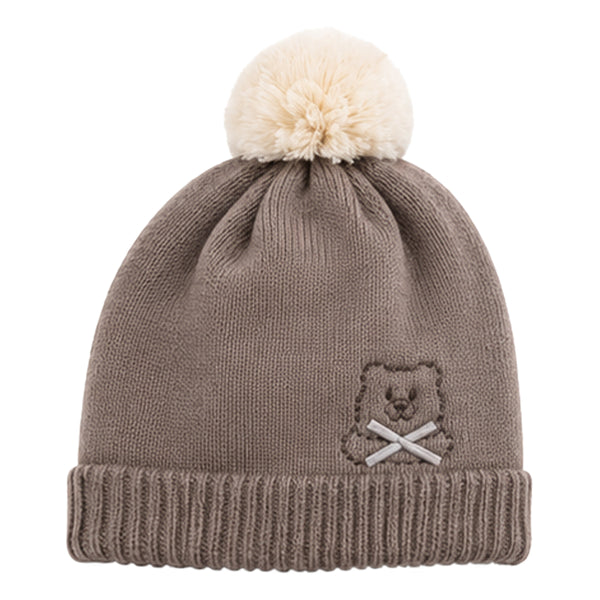 Baby Woolen Cap with Fur Lining, Embroidered Teddy Bear Design Warm Knitted Winter Beanie for Boys & Girls (2-4 Years)
