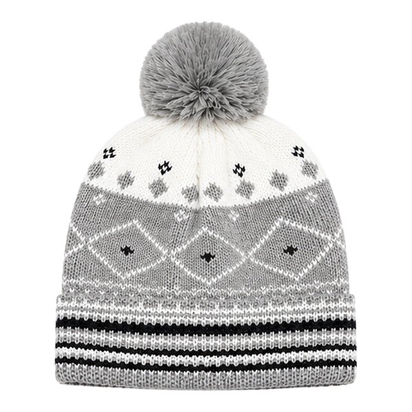 Baby Woolen Cap with Fur Lining, Diamond Design Warm Knitted Pom Pom Winter Beanie for Boys & Girls(2-4 Years)