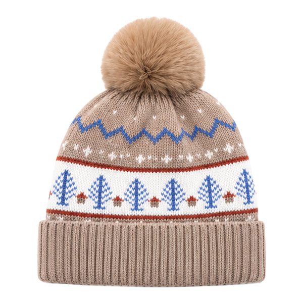 Baby Woolen Cap with Fur Lining, Christmas Tree Design Warm Knitted Pom Pom Winter Beanie for Boys & Girls (1-3 Years)
