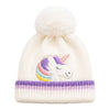 Kids Woolen Cap with Cute Unicorn Embroidery, Warm Winter Beanie with Soft Pom Pom and Folded Cuff for Boys & Girls (2-4 Years)