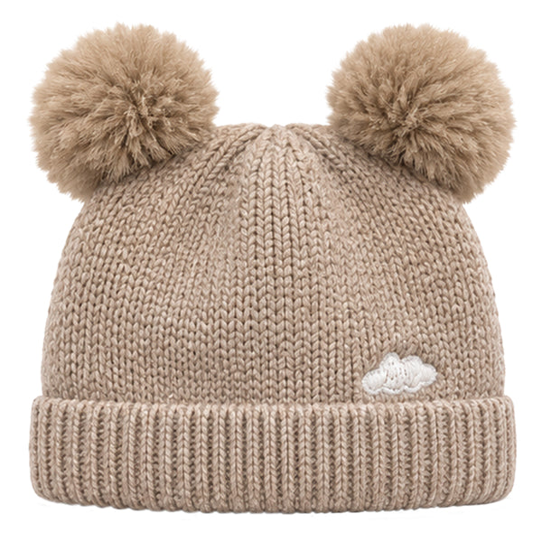 Baby Woolen Cap with Fur Lining, Zigzag Design Warm Knitted Faux Fur Pom Pom Winter Beanie for Boys & Girls (1-3 Years)