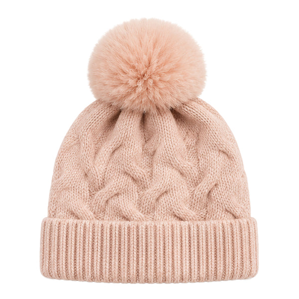 Kids Woolen Cap with Textured Pattern and Soft Pom Pom, Warm Winter Beanie with Folded Cuff for Boys & Girls (3-6 Years)