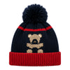 Baby Woolen Cap with Fur Lining, Black Teddy Bear Design Warm Ribbed Knit Faux Fur Pom Pom Winter Beanie for Boys & Girls (3-6 Years)