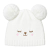 Kids Woolen Cap with Cute Bear Face, Warm Winter Beanie with Double Pom Poms and Ribbed Folded Cuff for Girls (2–4 Years)