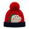Baby Woolen Cap with Fur Lining, Cute Dinosaur Face Design Warm Knitted Pom Pom Winter Beanie for Boys & Girls (2-4 Years)
