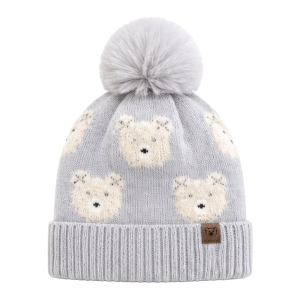 Baby Woolen Cap with Fur Lining, Teddy Bear Design Warm Knitted Pom Pom Winter Beanie for Boys & Girls (3-6 Years)