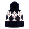 Kids Woolen Cap with Fur Lining, Argyle Design Warm Knitted Faux Fur Pom Pom Winter Beanie for Boys & Girls (3-6 Years)