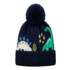Kids Woolen Cap with Fur Lining, Dinosaur Design Warm Knitted Faux Fur Pom Pom Winter Beanie for Boys & Girls (3-6 Years)