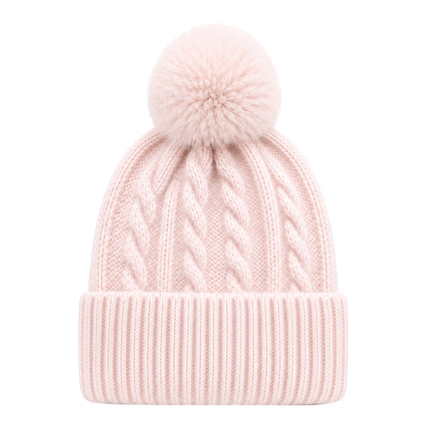 Baby Woolen Cap with Fur Lining, Cable Knit Design Warm Knitted Faux Fur Pom Pom Winter Beanie for Boys & Girls (1-3 Years)