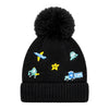 Kids Woolen Cap with Cute Vehicle Embroidery, Warm Winter Beanie with Soft Pom Pom and Ribbed Folded Cuff for Boys & Girls (3-6 Years)