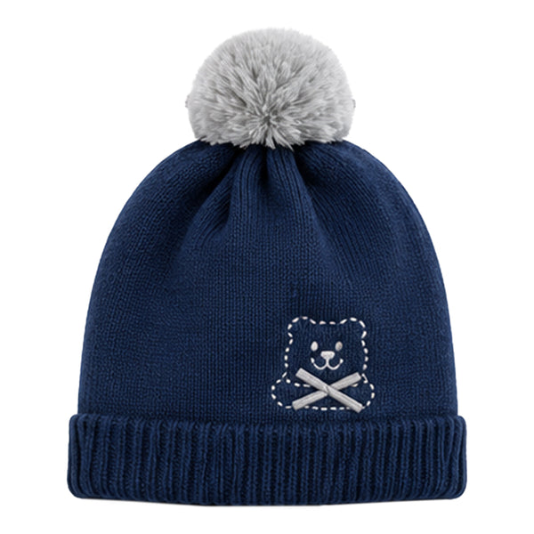 Baby Woolen Cap with Fur Lining, Embroidered Teddy Bear Design Warm Knitted Winter Beanie for Boys & Girls (2-4 Years)