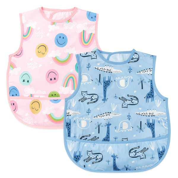 Easy-Clean Waterproof Crumb Catcher Baby Bib | Large - Pack of 2